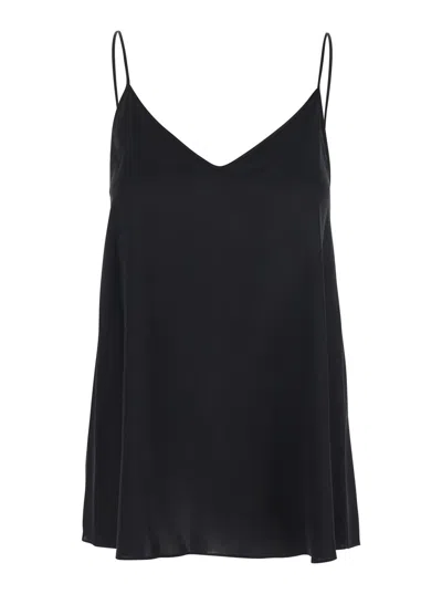 Antonelli Abe Black Sleeveless Top With Spaghetti Straps And V Neck In Silk Stretch Woman