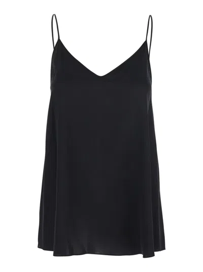 ANTONELLI 'ABE' BLACK SLEEVELESS TOP WITH SPAGHETTI STRAPS AND V NECK IN SILK STRETCH WOMAN