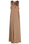 Antonelli Satin Paillette Sleeveless Dress In Brown