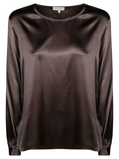 Antonelli Adige Satin Long-sleeve Blouse In Brown