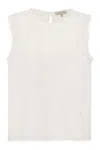 Antonelli Fringed Sleeveless Linen Top In White