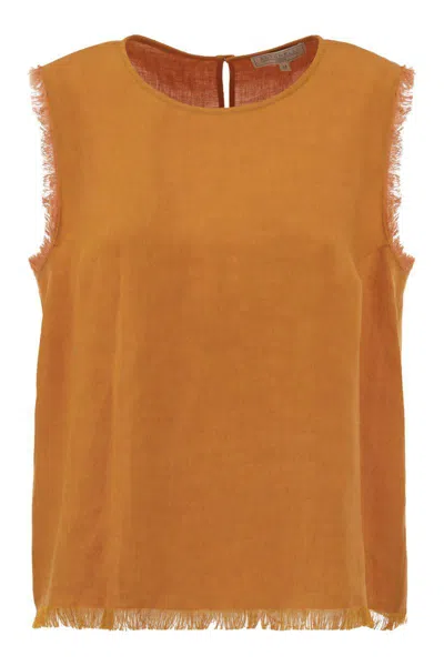 Antonelli Adrien - Linen Sleeveless Jumper In Orange