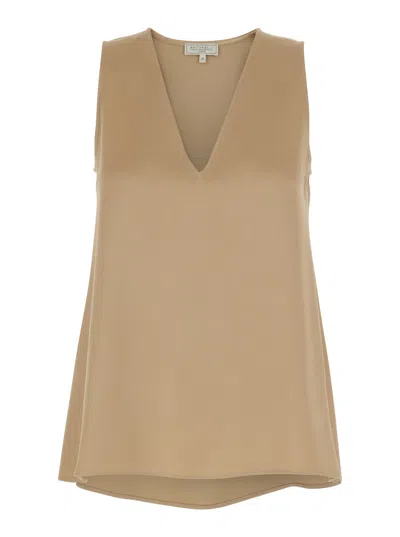 Antonelli Angelica Beige Sleeveless Top With V Neck In Viscose Blend Woman In Green