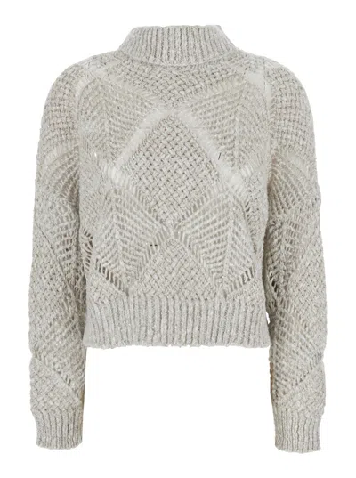 Antonelli Assia V-neck Jersey Sweater With Long Sleeves In White