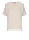 Antonelli Crew Neck Cotton T-shirt With Contrasting Details In Neutral