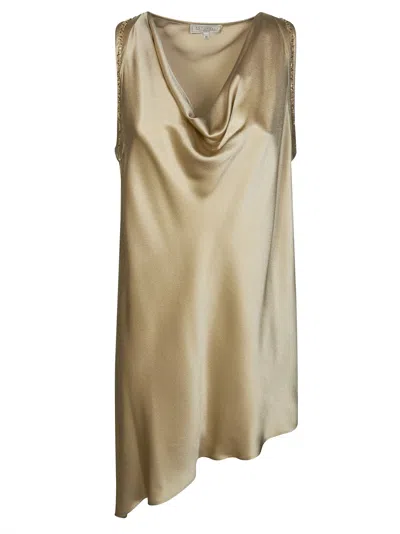 Antonelli Asymmetrical Cowl Neck Sequin Top In Neutral
