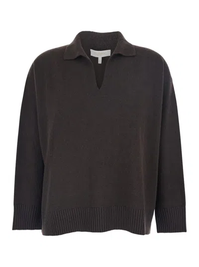 ANTONELLI AUGUSTO BROWN SWEATER WITH V NECK AND RIBBED TRIMS IN WOOL WOMAN