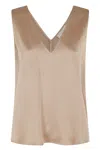 Antonelli Beige Bergamo V-neck Acetate-blend Top In Brown