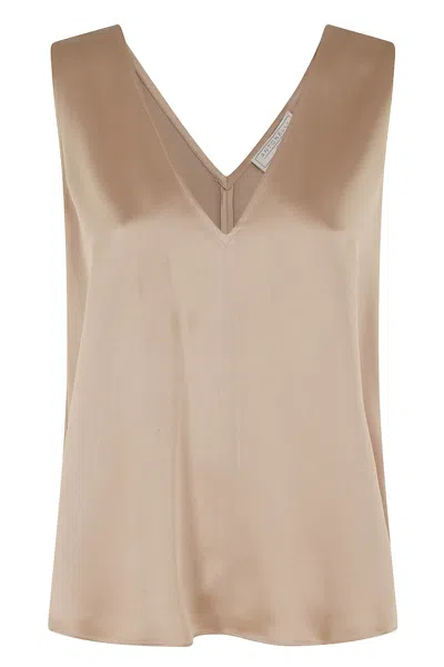 Antonelli Beige Bergamo V-neck Acetate-blend Top In Brown