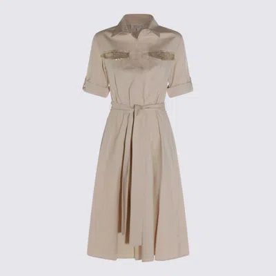 Antonelli Beige Cotton Midi Dress In Neutral