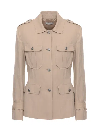 Antonelli Beige Eve Flap Pockets Viscose-linen Jacket In Neutral