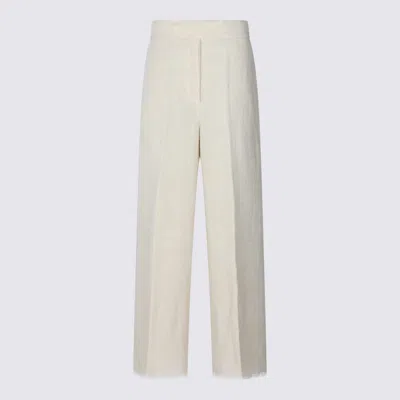 Antonelli Beige Linen Wide Pants In White