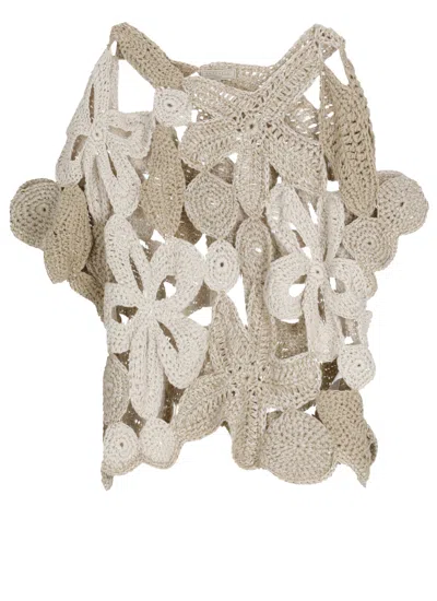 Antonelli Beige Rododendro Cut-out Linen-blend Sweater In Multi