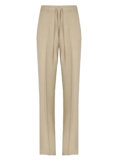 Antonelli Beige Selena Drawstring Linen-blend Pants In Neutral