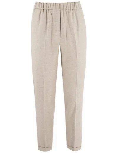 Antonelli Beige Straight Trousers With Elastic Waist In Neutrals