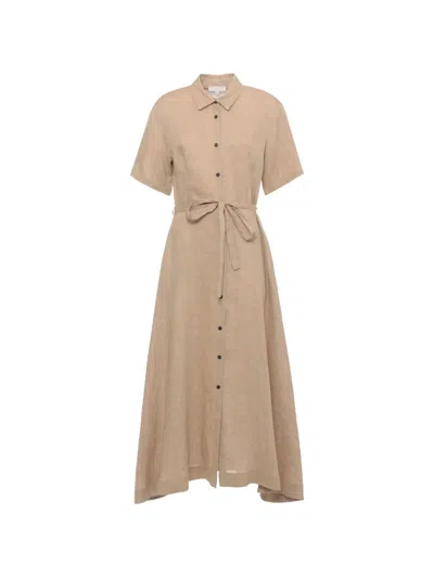 Antonelli Belted Button-down Dress In Brown