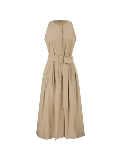 Antonelli Belted Pleated Midi Dress In Nude
