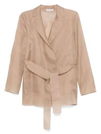 Antonelli Belted Silk Jacket With Classic Lapel In Beige