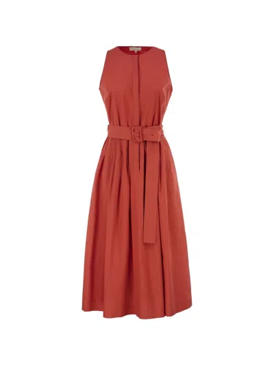 Antonelli Belted Sleeveless Midi Dress In Brown