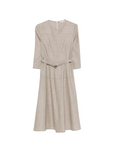 Antonelli Belted Three-quarter Sleeve Midi Dress In Neutral