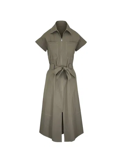 Antonelli Belted Zipped Midi Dress In Gray