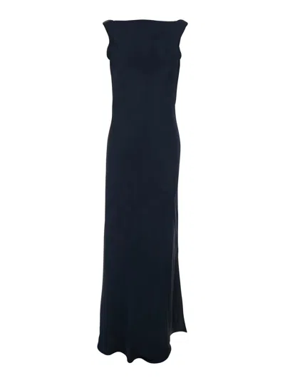 Antonelli Blue Long Dress With Draped Neckline In Tech Fabric Woman In Black