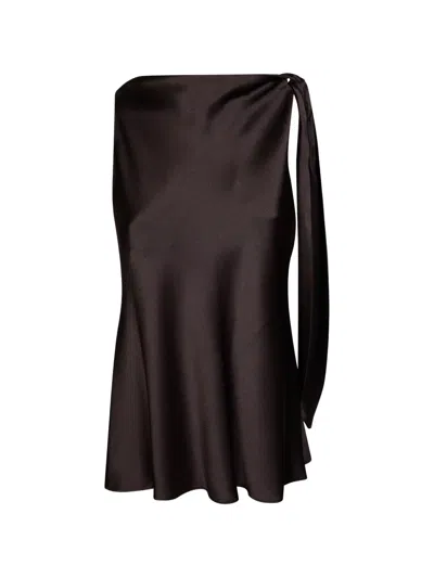 Antonelli Black Fiocco Single Shoulder Satin Top In Brown