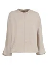 Antonelli Boxy Cropped Top With Three-quarter Flared Sleeves And Central Seam Detail In Neutral