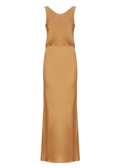 Antonelli Bronze Silk Blend Long Dress In Brown