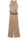 Antonelli Wrap Design Jumpsuit With Feather Details In Brown