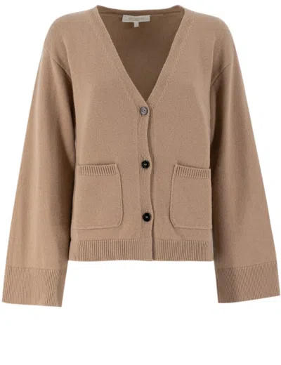 Antonelli Brown Knit Cardigan With Deep V-neck