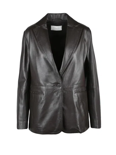 Antonelli Brown Leather Jacket With Tailored Fit And Classic Lapel In Black