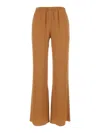 ANTONELLI BROWN LOOSE PANTS WITH ELASTIC WAISTBAND IN SILK BLEND WOMAN