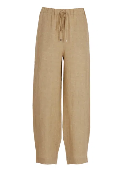 Antonelli Brown Svezia Drawstring Linen Straight-leg Pants