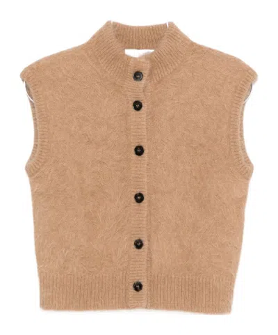 Antonelli Button-down Ribbed Vest In Brown
