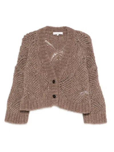 Antonelli Button-up V-neck Cardigan In Brown