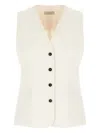 Antonelli Slim Fit White Gilet With Contrasting Buttons In Yellow