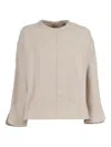 Antonelli Boxy Cropped Top With Three-quarter Flared Sleeves And Central Seam Detail In Neutral