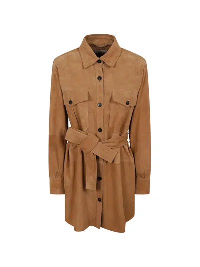 Antonelli Camilla Belted Suede Shirt In Brown