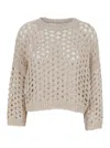Antonelli Campanellino Beige Crewneck Knit Sweater In Cotton Blend Woman