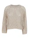 Antonelli Campanellino Beige Crewneck Knit Sweater In Cotton Blend Woman