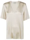Antonelli V-neck Short Sleeve Top In Beige