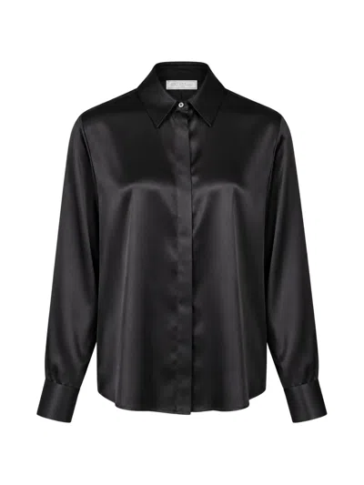 Antonelli Chisone Satin-finish Concealed-button Shirt In Black