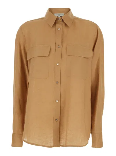 Antonelli Clio Beige Shirt With Classic Collar In Linen Woman