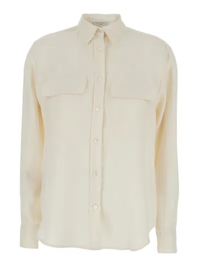 Antonelli Clio Beige Shirt With Classic Collar In Linen Woman
