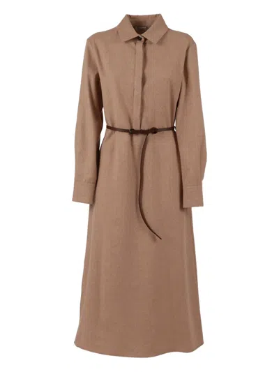 Antonelli Long-sleeved Belted Dress In Brown