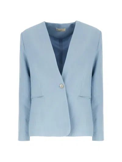 Antonelli Collarless Single-button Jacket In Blue