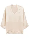 Antonelli Relaxed Fit Beige Top With V-neckline In Beige