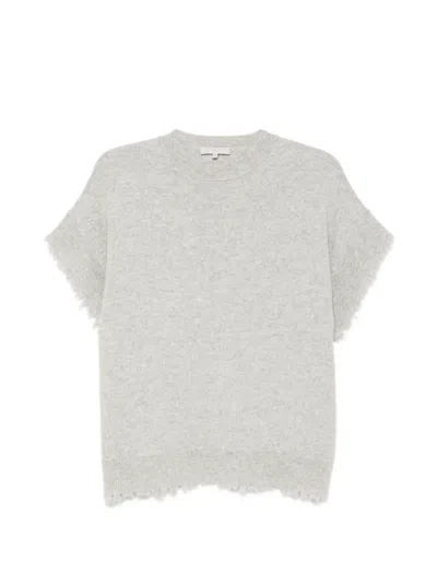 Antonelli Corsica Frayed-edge Short-sleeve Sweater In Gray