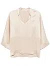 Antonelli Relaxed Fit Beige Top With V-neckline In Neutrals